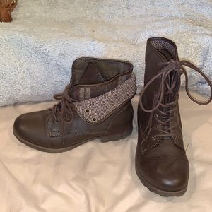 Brown Boots 7.5 Herringbone Fold Over